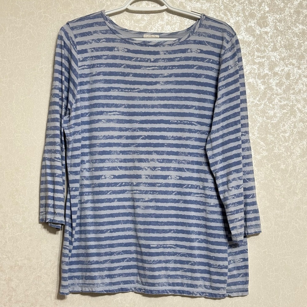CMC Color Me Cotton Weathered Stripe Long Sleeve Top 100% Cotton Blue Grey‎ XL